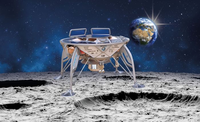 Художествена интерпретация на апарата на SpaceIL върху повърхността на Луната. Илюстрация: SpaceIL - Израел праща робот на Луната