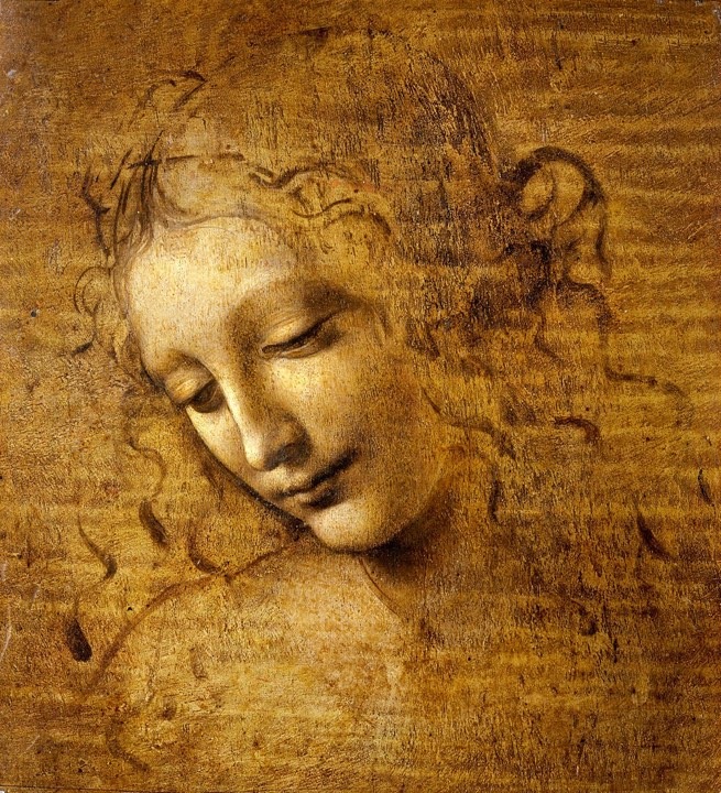 Леонардо, „Женска глава“, около 1508 г., Национална галерия - Парма - Трудности със събирането на произведения на Леонардо за изложба в Лувъра