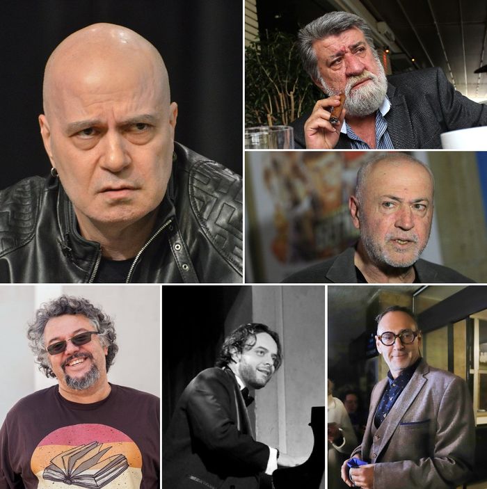 От ляво надясно, по часовниковата стрелка: Слави Трифонов, Вежди Рашидов, Максим Генчев, Любен Дилов, Страцимир Павлов и Манол Пейков. Снимки: Площад Славейков, БГНЕС и Личен архив - Какво-що на културния фронт в новия парламент