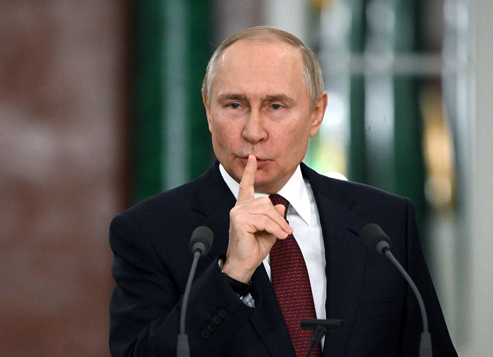 Президентът Владимир Путин на среща с медиите на 22 декември тази година, когато за пръв път нарече руската инвазия в Украйна „война“. Снимка: ЕПА/БГНЕС - Путин в годината, когато СССР става на 100