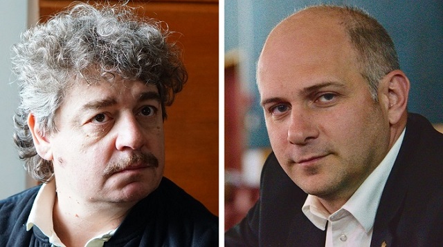 Директорът на Народния театър Васил Василев (вдясно) съди Камен Донев за обиди, изречени в телевизионно интервю. Снимки: Гергана Димитрова/Площад Славейков и Личен архив на Васил Василев - Камен Донев предлага бой с юмруци на Васил Василев